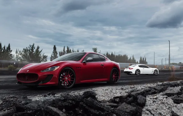 Picture Maserati, red, white, GranTurismo, Maserati, front, rear, Gran Turismo