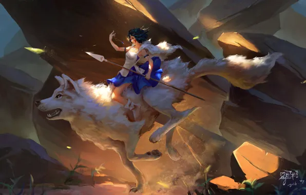 Picture white, stones, heat, rocks, wolf, dust, dress, rider, pendant, chain, spear, princess, dota 2, mononoke, …