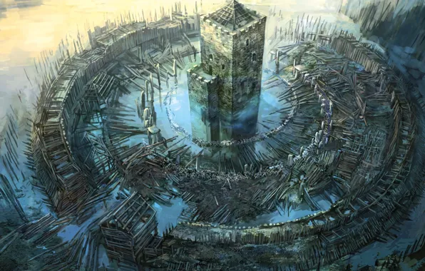 Picture fantasy, fence, castle, digital art, artwork, fantasy art, Tower