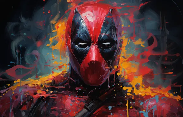 Picture colors, Deadpool, Marvel, superhero, Wade Wilson, ai art