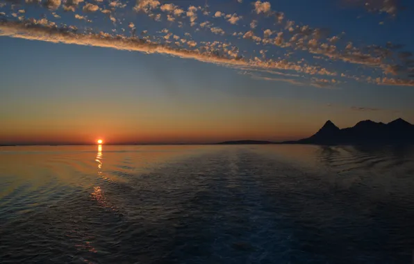 Picture the sun, sunset, mountains, obloka