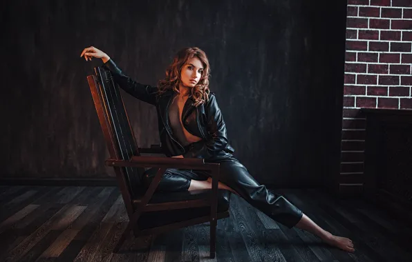 Picture look, girl, pose, chair, Gregory Levin