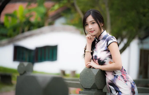 Picture girl, dress, Asian, bokeh