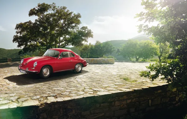 Picture the sky, trees, coupe, Porsche, Porsche, classic, Coupe, the front, 1963, 1600, 356C
