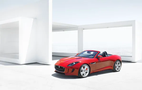 Picture red, Jaguar, Auto, Convertible, the front, Sports car, F-type, Ftype