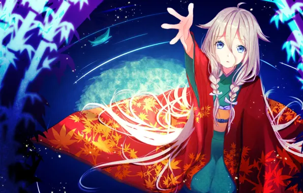 Picture water, girl, anime, art, braids, kimono, vocaloid, nekomaaro