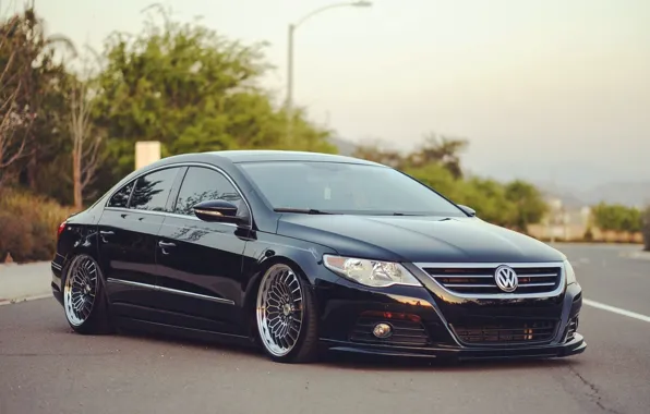 Picture volkswagen, black, tuning, front, face, germany, low, stance, passat