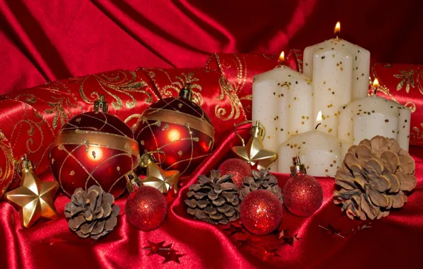 Picture balls, decoration, red, new year, Christmas, candles, bumps