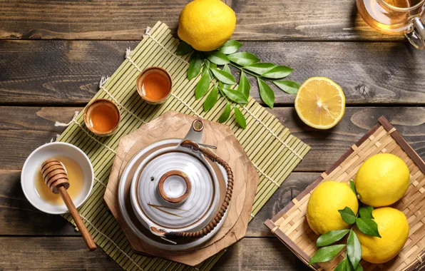 Picture lemon, tea, honey, drink, mint