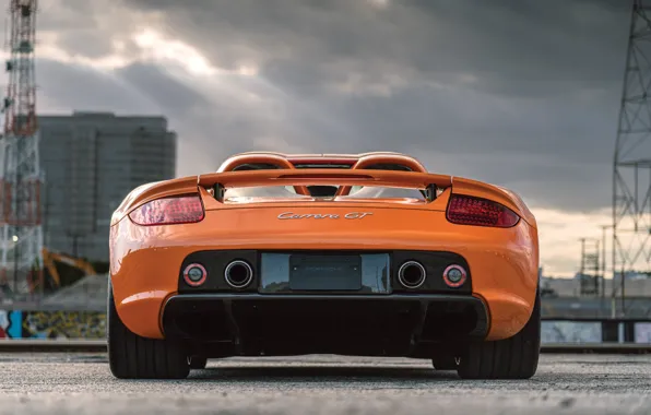 Picture Porsche, orange, Porsche Carrera GT, rear view, backside view