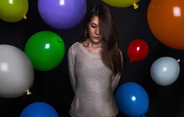Picture girl, birthday, balls, a sad holiday