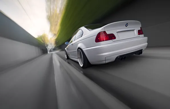 Picture white, bmw, BMW, speed, blur, white, rear view, speed, e46