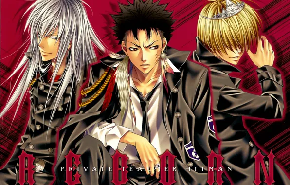 Picture feathers, crown, form, three, art, mafia, Aiki Ren, Katekyo Hitman reborn, Xanxus, Reborn, Belphegor, Shark …