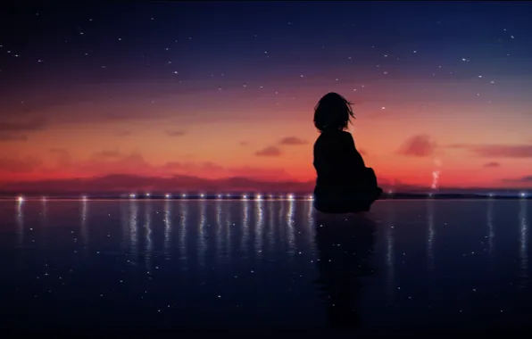 Picture water, girl, silhouette