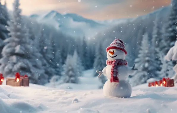 Picture winter, snow, holiday, toy, Christmas, New year, snowman, new year decorations