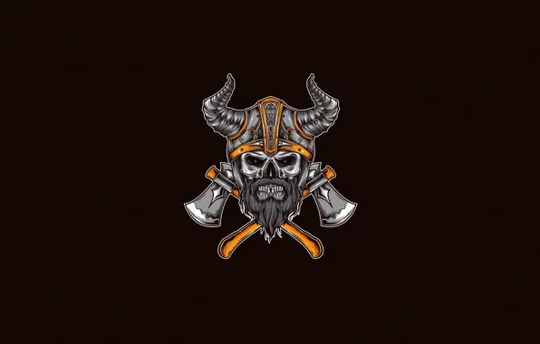 Picture Minimalism, Skull, Style, Warrior, Helmet, Axe, Background, Horns