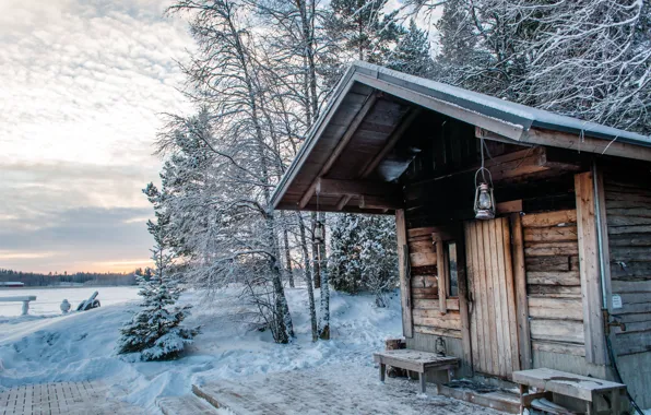 Picture Winter, Snow, Finland, Finland, Traditional smoke sauna, Lemmoncarks, Traditional smoke sauna, Payanne Lake
