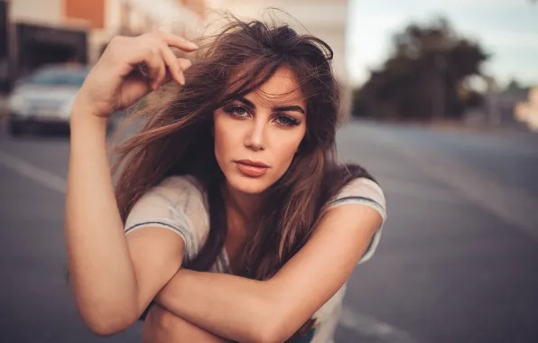 Picture eyes, girl, eyelashes, the wind, hair, brunette, lips, girl