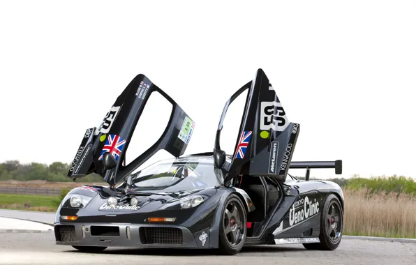 Picture landscape, black, McLaren, door, track, track, gtr, the front, racing