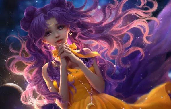 Picture the sky, girl, a month, anime, art, chain, luna, Bishoujo Senshi Sailor Moon, sunmomo