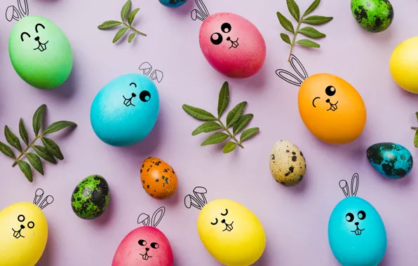 Picture leaves, holiday, bright, eggs, spring, yellow, blue, Easter