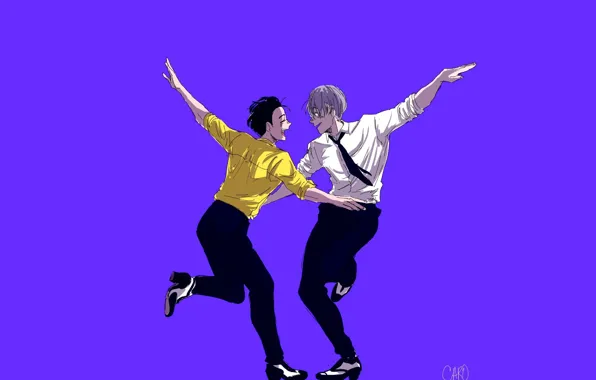 Picture dance, art, purple background, Yuri on Ice, Yuri on the ice, Viktor Nikiforov, Yuri Katsuki