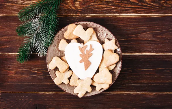 Picture New Year, cookies, Christmas, happy, Christmas, wood, New Year, Merry Christmas, Xmas, cookies, decoration, gingerbread, …