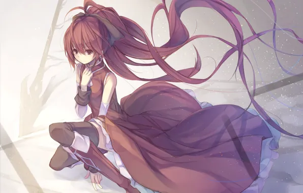 Picture girl, weapons, anime, art, spear, bow, mahou shoujo madoka magica, sakura kyouko, girl madoka, fal …