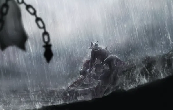 Picture girls, rain, anime, art, brave frontier