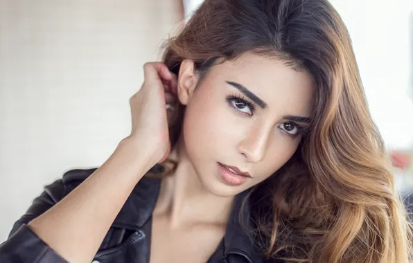 Picture look, pose, portrait, makeup, jacket, hairstyle, black, brown hair