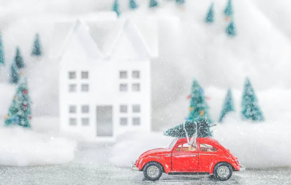 Picture winter, snow, toy, tree, Volkswagen, Christmas, New year, tree
