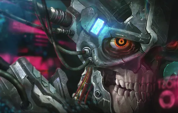 Picture skull, cyborg, Chin Yang Lim, Recharge