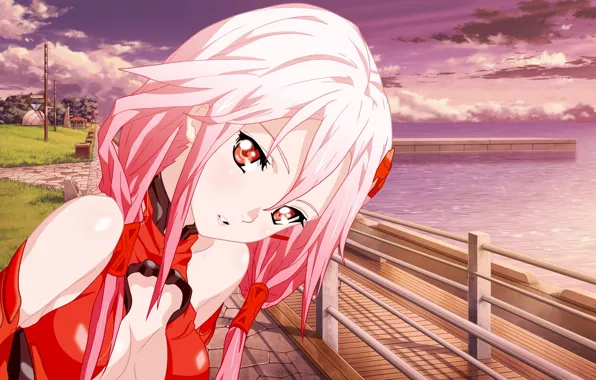 Picture sea, girl, coast, art, pierce, guilty crown, inori yuzuriha, mizuki shion