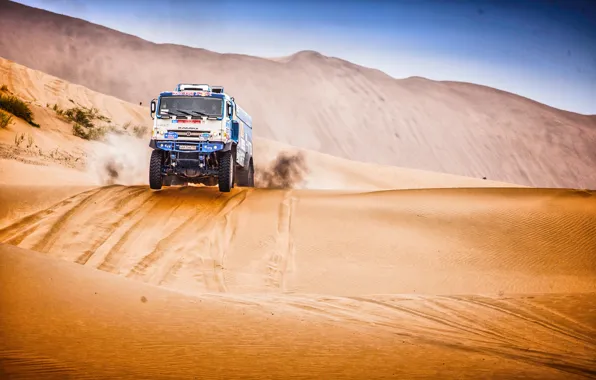 Picture The sky, Sand, Nature, Sport, Speed, Truck, Race, Master, Hills, Beauty, Russia, Beast, Kamaz, Rally, …