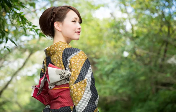 Picture look, nature, smile, style, Japanese, girl, kimono, style