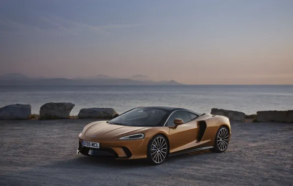 Picture sunset, coast, McLaren, the evening, supercar, 2019, McLaren GT