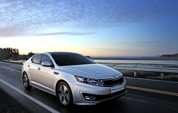 Picture road, landscape, Kia, optima, hybride
