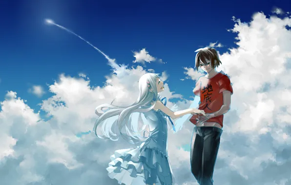 Picture the sky, girl, romance, anime, art, pair, guy, Anohana