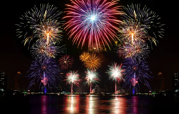 Picture salute, colorful, New Year, fireworks, night, fireworks, 2017, holiday celebration