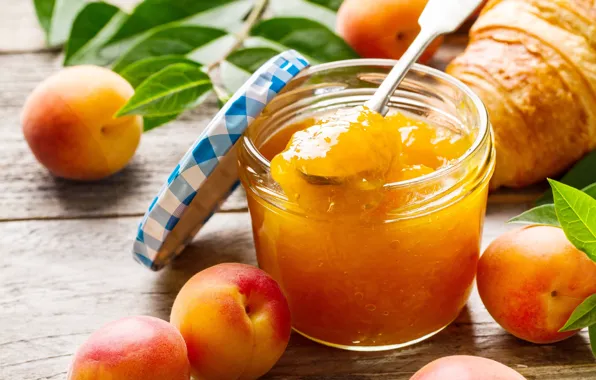 Picture leaves, apricot, jam, croissant