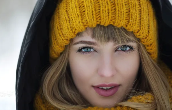 Picture winter, look, girl, face, hat, Murat Kuzhakhmetov