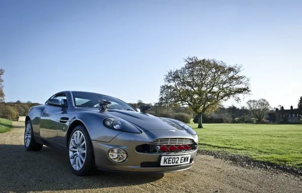 Picture the sky, trees, Aston Martin, missiles, supercar, James Bond, 007, V12
