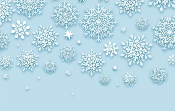 Picture winter, snowflakes, pattern, texture, Christmas, New year, white, ornament, stars, a lot, different, blue background, …