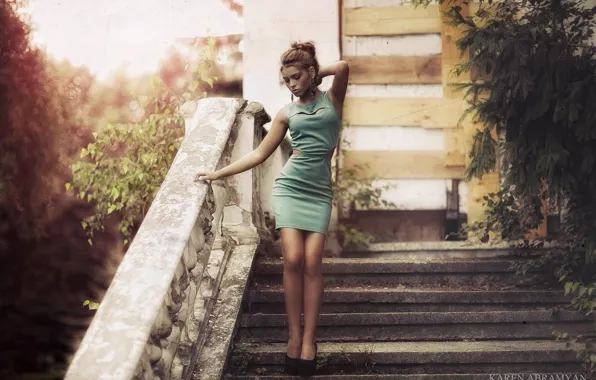 Picture girl, dress, legs, stairs, slim