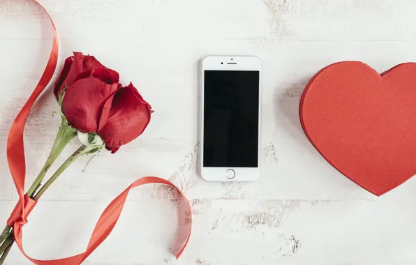 Picture roses, phone, Holiday, heart, Valentine's day