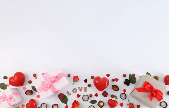 Picture love, romance, heart, chocolate, gifts, hearts, red, love, happy, flowers, romantic, hearts, 14 Feb, Valentine's …