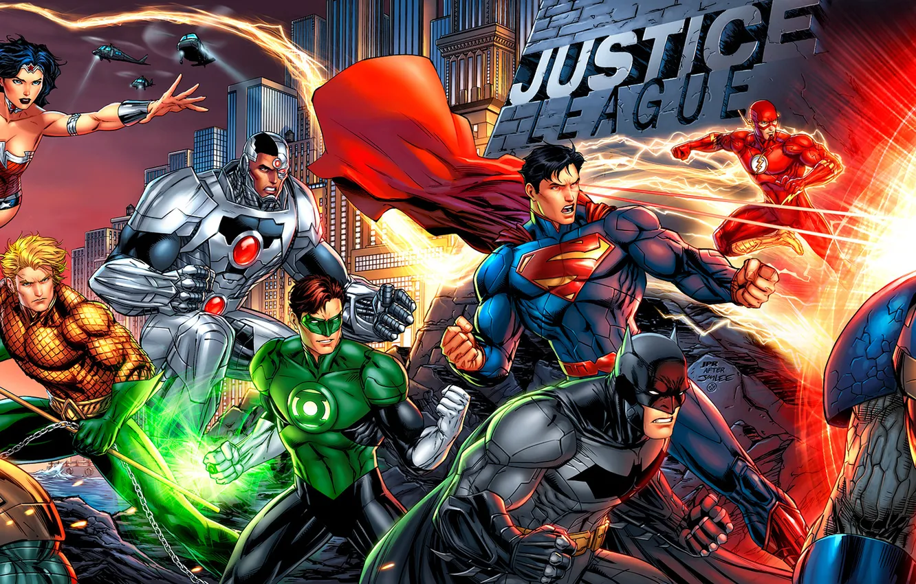 Photo wallpaper Batman, Green Lantern, Superman, cyborg, DC Comics, Flash, Aquaman, Wonder women