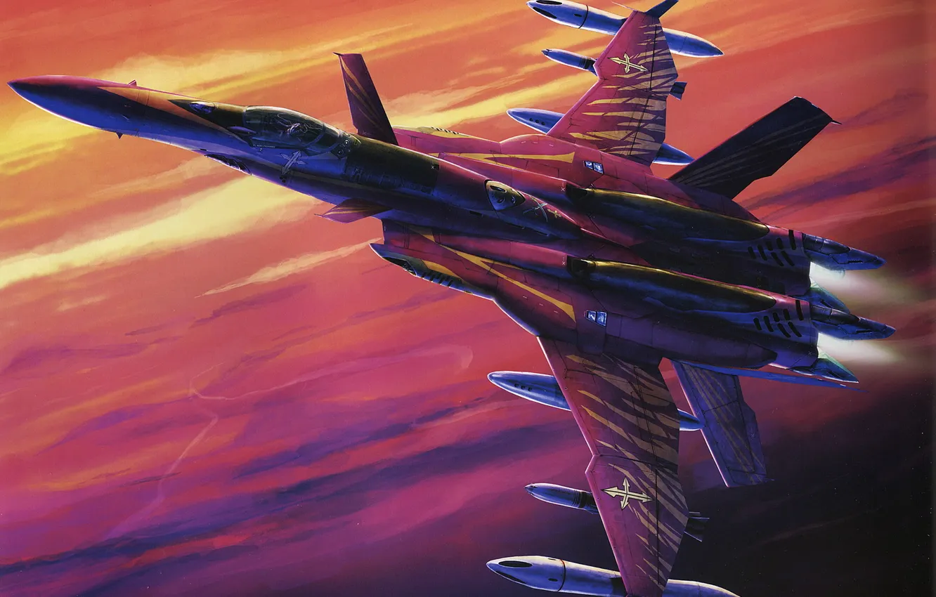 Photo wallpaper figure, rocket, fighter, art, the plane, suspension, Macross Zero