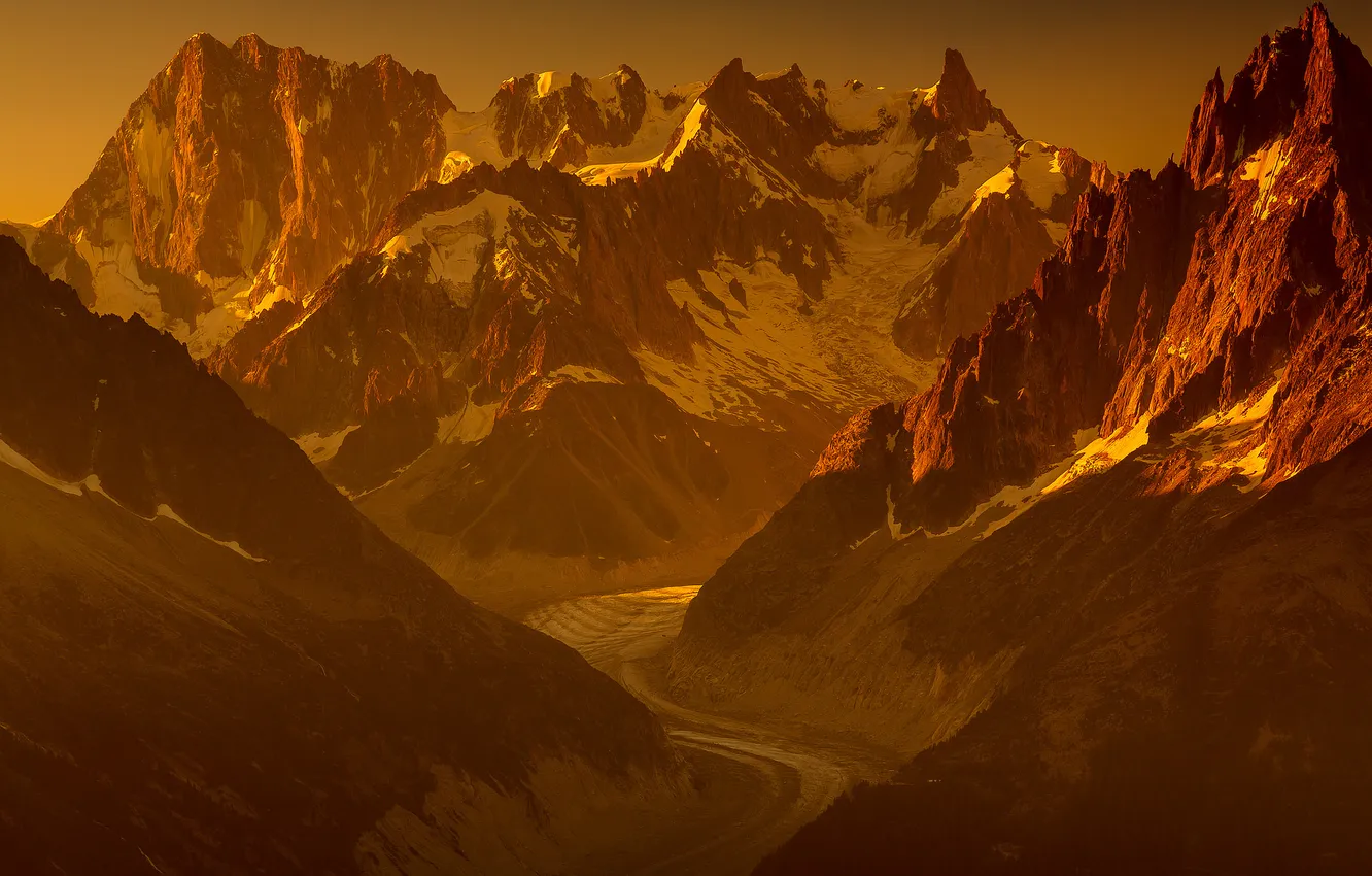 Photo wallpaper the sky, snow, sunset, mountains, glacier