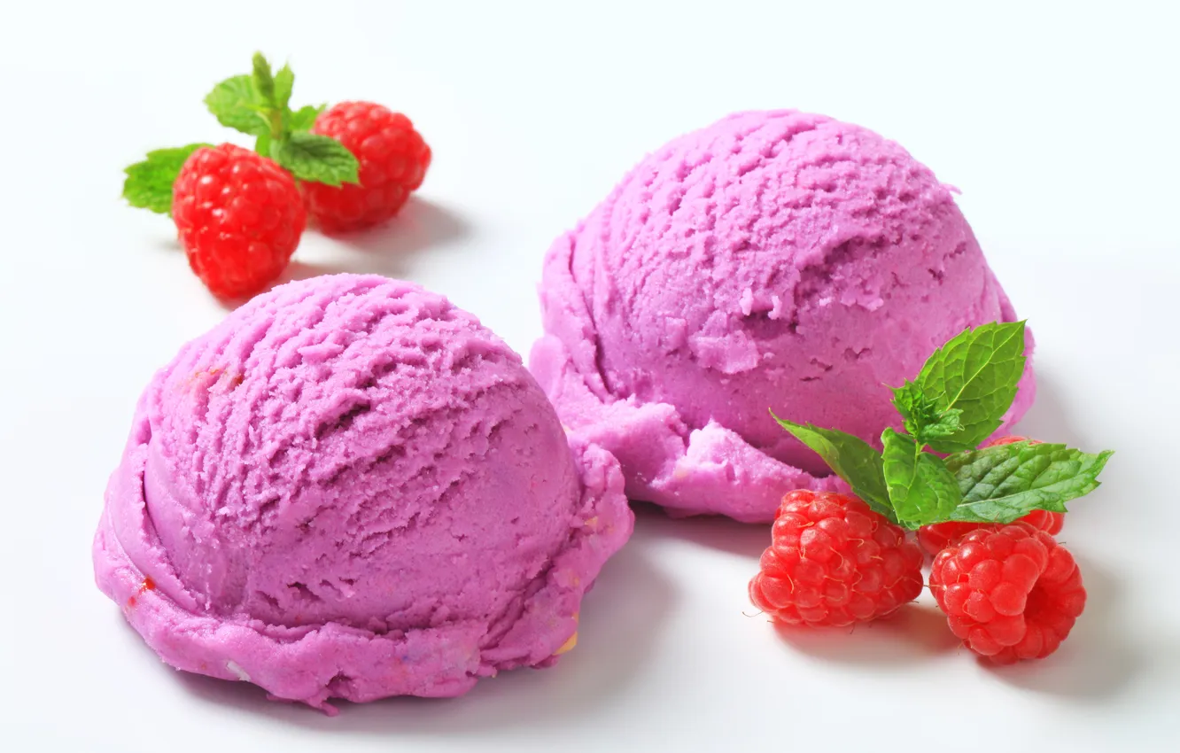 Photo wallpaper berries, raspberry, ice cream, dessert, dessert, berries, raspberry, ice cream